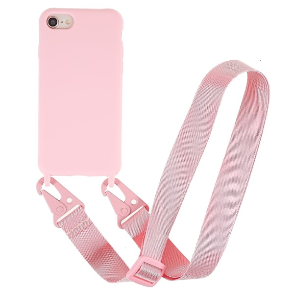 Tunt TPU-fodral med matt yta och justerbar rem för iPhone SE (2022) / SE 2020 / 8 / 7 - Rosa Rosa