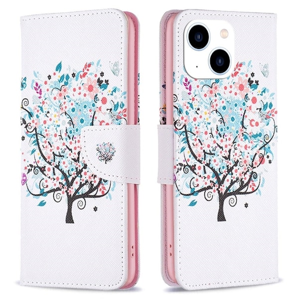 Wonderland iPhone 14 flip etui - Blomstertræ Pink