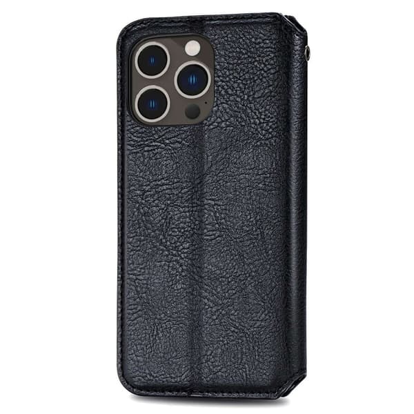 iPhone 14 Pro læderetui med stilfuldt rombe aftryk - Sort Black