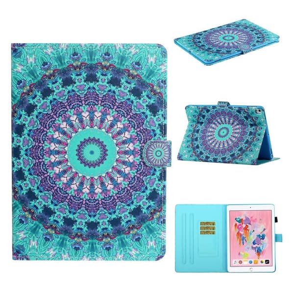 iPad 10.2 (2019) trendy mønstered læder flip etui - Grøn Kaleidoscope Multicolor