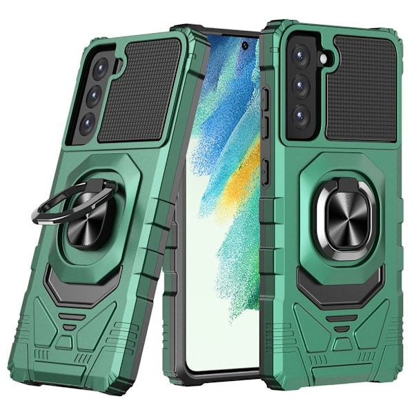 Slidstærkt cover i hård plast med blød inderside og kickstand til Samsung Galaxy S21 FE - Midnatsgrøn Green
