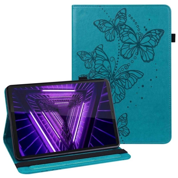 Lenovo Tab M10 Plus (Gen 3) butterfly pattern leather case - Blu Blue