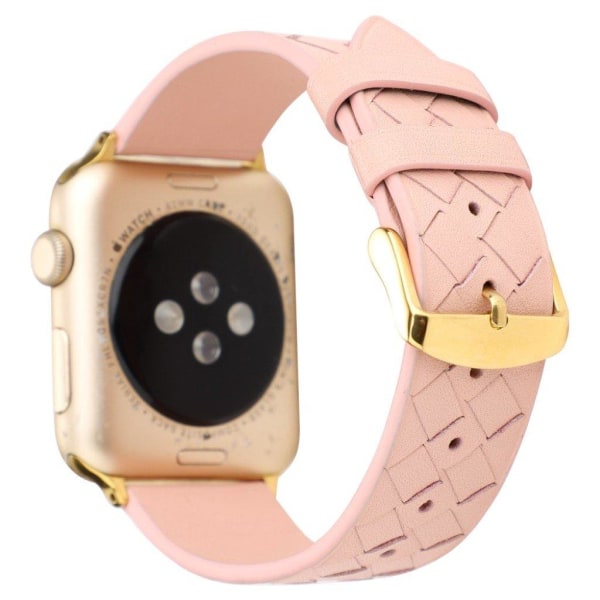 Apple Watch Series 4 44mm vævet ægte læder Urrem - Lyserød Pink