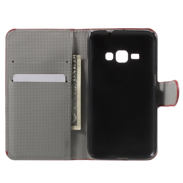 Moberg Samsung Galaxy J1 (2016) Nahkakotelo Korttitaskuilla - Vanhanaikainen Amerikan Lippu Multicolor