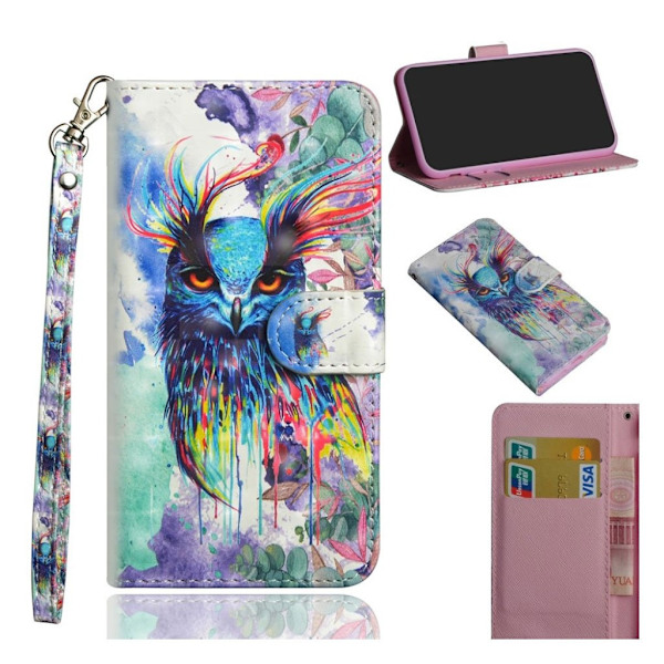 Sony Xperia 10 Plus -kuvioinen nahkakotelo - Värikäs Pöllö Multicolor