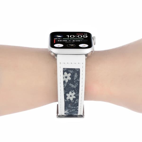 Apple Watch Series 8 (41mm) läderarmband i canvas - Vit / Blå Blomma Vit