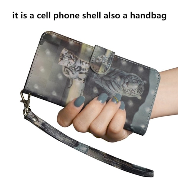 Motorola One Power lys spot læder flip etui - Kat og Vandreflektion Multicolor