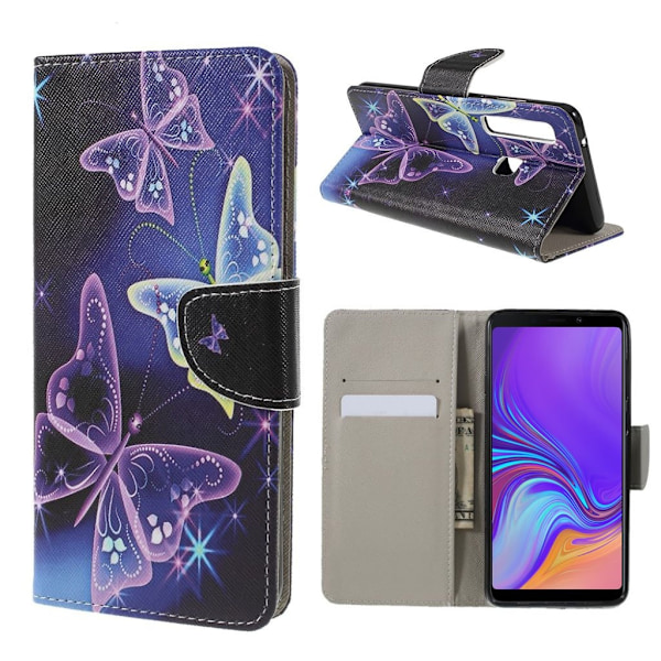 Samsung Galaxy A9 (2018) texturerat syntetläder plånboks mobilfodral med bildmotiv - Violetta Fjärilar multifärg