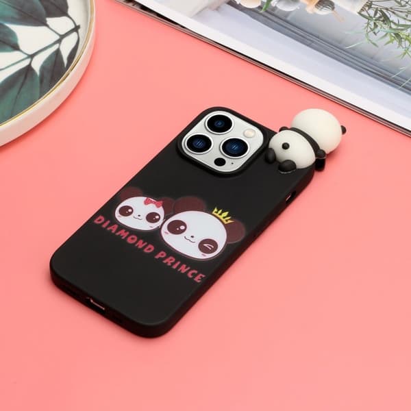 Cute 3d iPhone 14 Pro Etui - To Pandaer Black