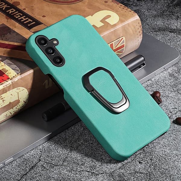 Stötsäkert läderfodral med oval kickstand för Samsung Galaxy A13 5G - Matcha Grön Grön
