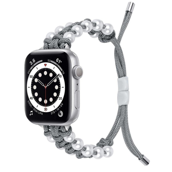 Apple Watch 42mm - 44mm faux pearl décor nylon watch strap - Gre Silvergrå