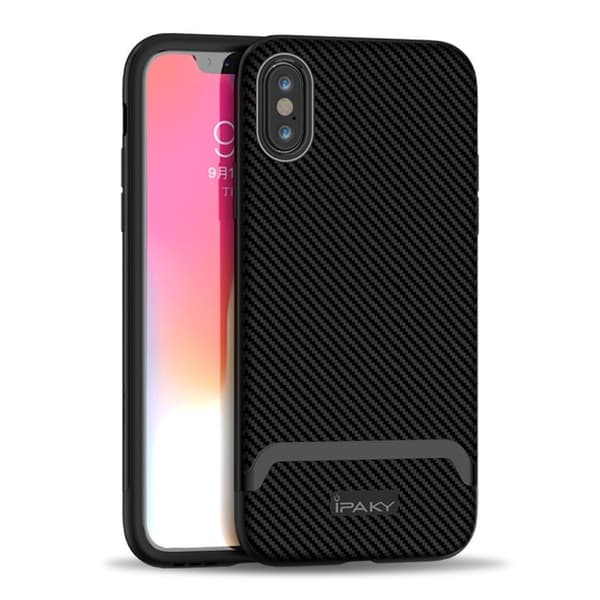 IPAKY iPhone 9 Plus mobilskal plast silikon kolfibertextur - Helsvart Svart