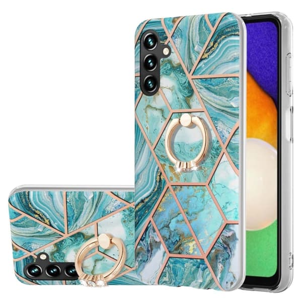 Marble Patterned Suojakuori With Ring Holder For Samsung Galaxy A14 - Sininen Blue