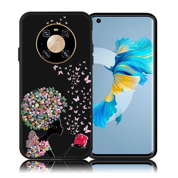 Imagine Huawei Mate 40 Etui - Blomstret Jente og Sommerfugl Multicolor