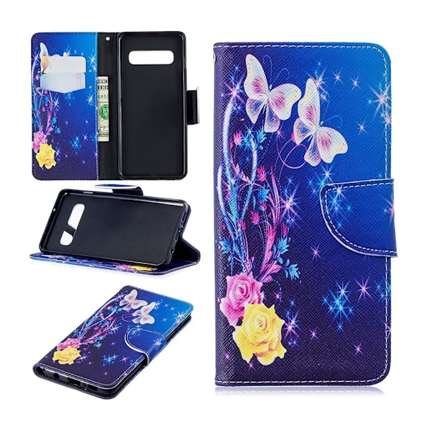 Samsung Galaxy S10 mønstret læder flip etui - Elegante Sommerfugle Multicolor