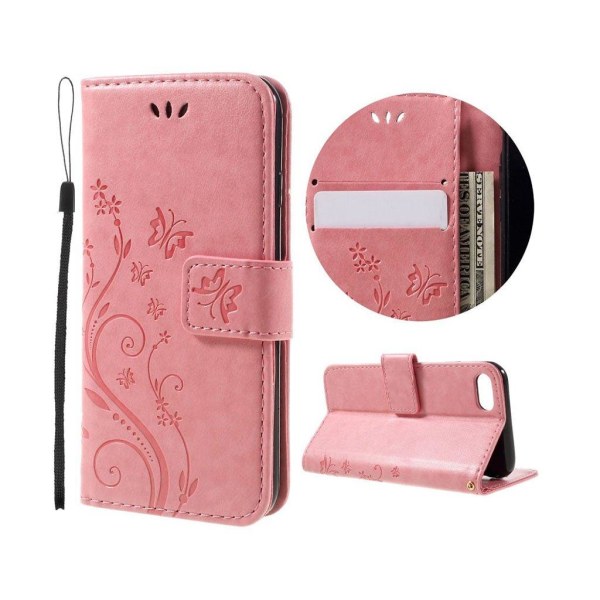 Jensen iPhone 7 / 8 Perhoskukka Kuvioinen Nahkakotelo Läpällä - Pink