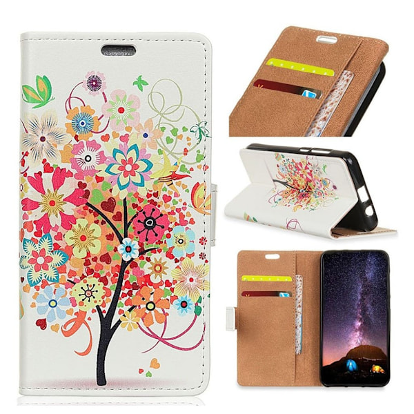 iPhone Xr mønster print læder flip cover - Farverige Blomster Træ Multicolor