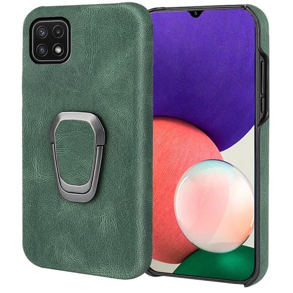 Stötsäkert läderfodral med oval kickstand för Samsung Galaxy A22 5G - Grön Grön