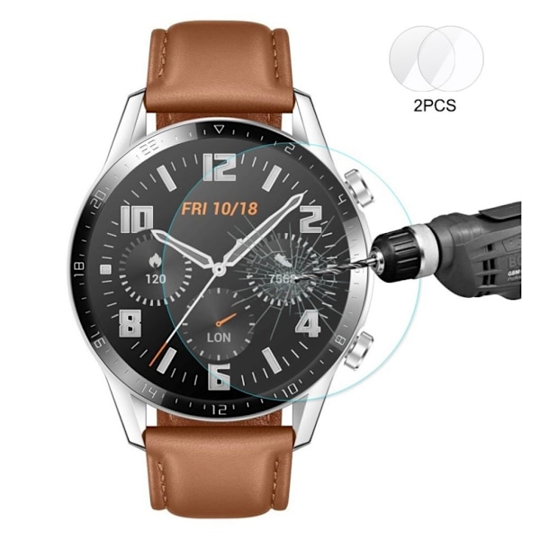 2Pcs HAT Prins Huawei Watch GT 2 46mm arc edge hærdet glas skærmbeskyttelse Transparent