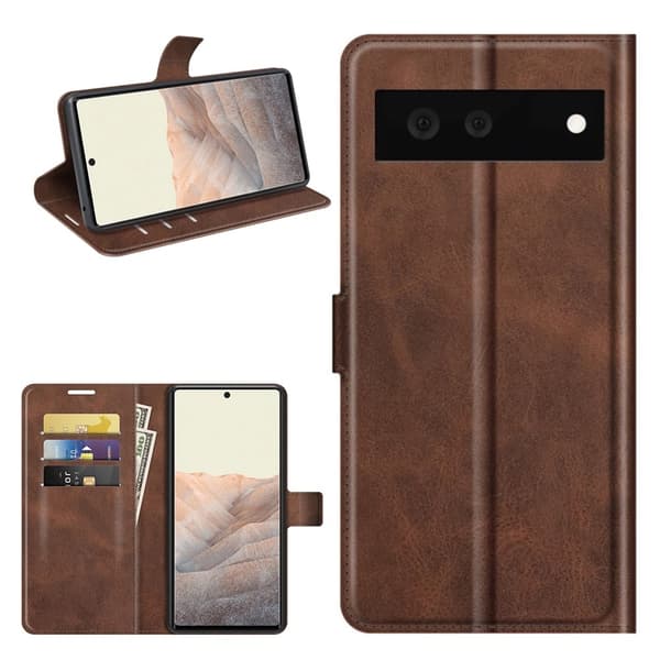 Skinn-etui i lommebok-stil for Google Pixel 6 - Kaffe Brown