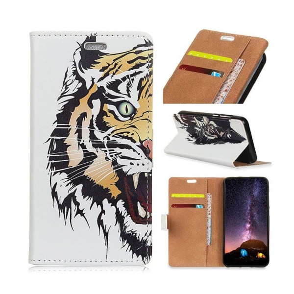 Samsung Galaxy S10 mønstret læder flip etui - Tiger Multicolor