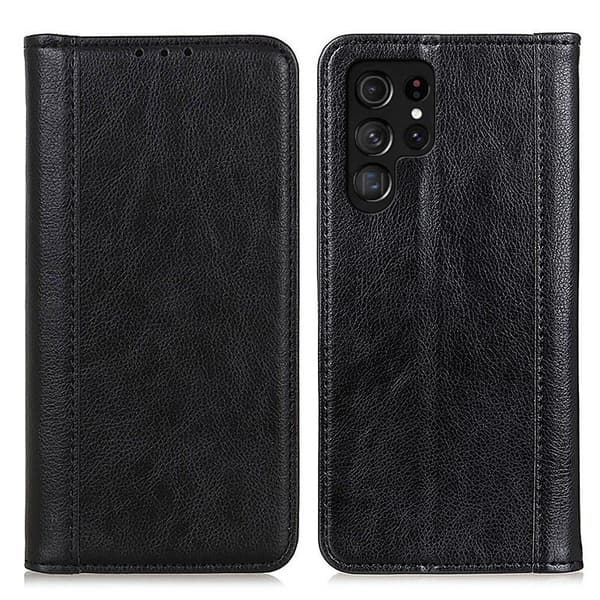 Samsung Galaxy S23 Ultra ægte læderetui med magnetisk lukning - Sort Black