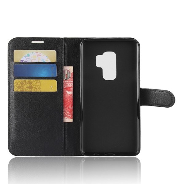 Samsung Galaxy S9 Plus litchi skin PU læder flip etui - Sort Black