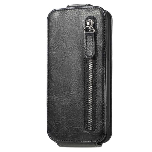 Vertical Flip Phone Suojakotelo With Zipper For iPhone 14 Pro Max - Musta Black