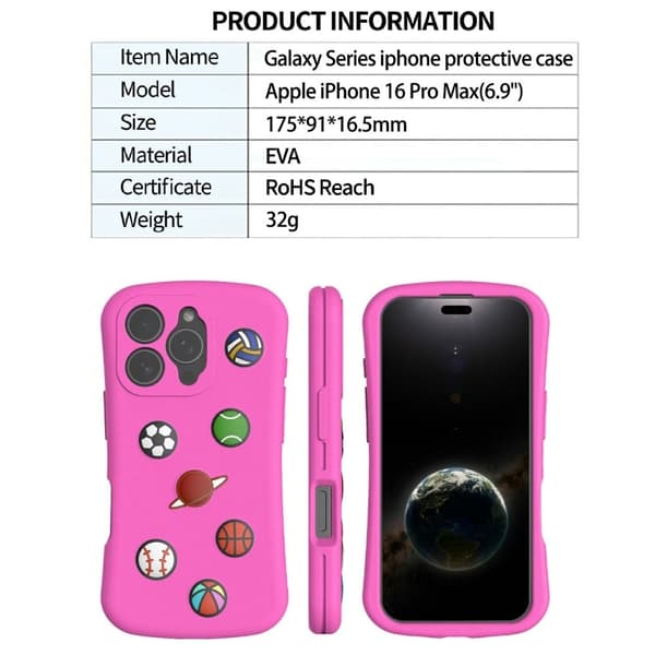 iPhone 16 Pro Max-etui Galaxy Series Pattern EVA Anti Drop Phone Cover - Rose Pink