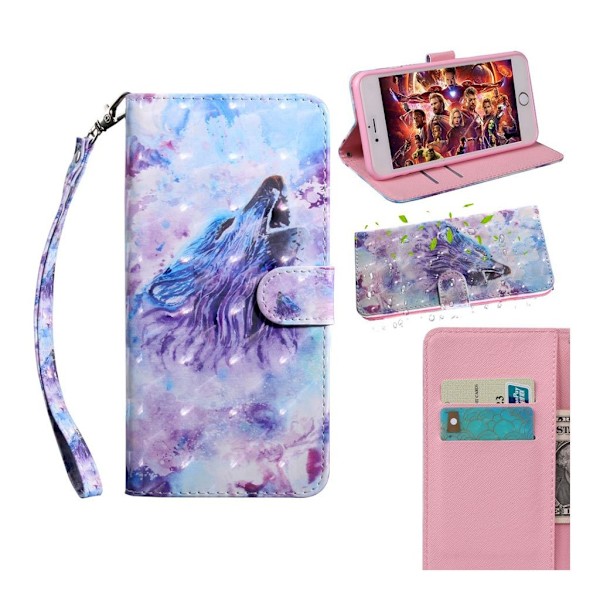 Samsung Galaxy S10 lysspot decorations læder flip etui - Hylende Ulv Multicolor