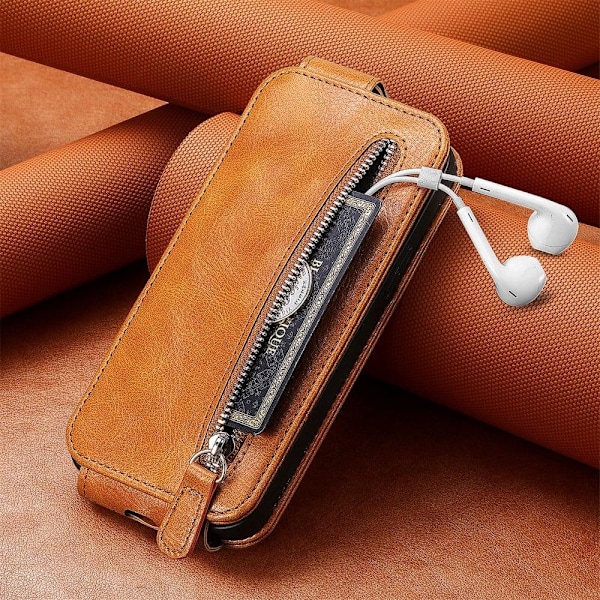 Vertical Flip Phone Suojakotelo With Zipper For Google Pixel 7a - Ruskea Brown