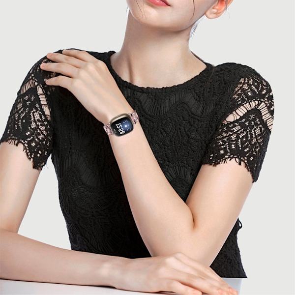 Fitbit Sense / Versa 3 rhinestone X-style urrem i rustfrit stål - Lyserød Rose Pink