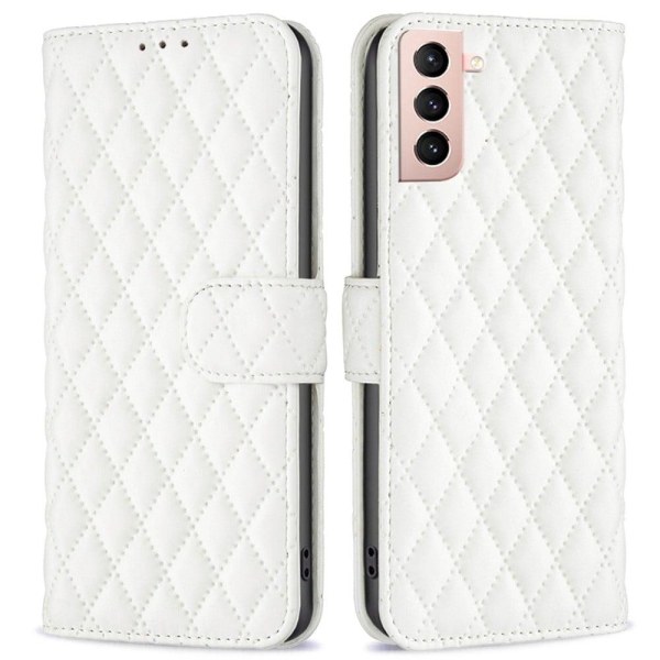 Rhombus Mønster Matte Flip Case til Samsung Galaxy S21 - Hvid White