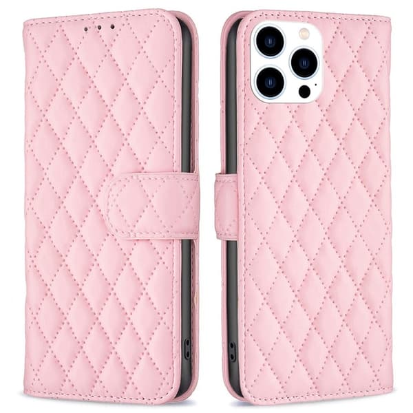 Rombemønster, matt flip-deksel for iPhone 16 Pro - Rosa Pink