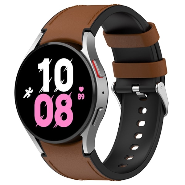 Samsung Galaxy Watch 5 / 4 / 3 (41mm) silikoni nahkainen kellonhihna hopeisella soljella - Musta Koko: L Brown