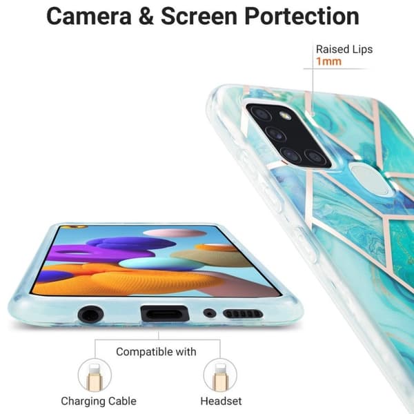 Marble Samsung Galaxy A21s Etui - Cyan / Blå Green