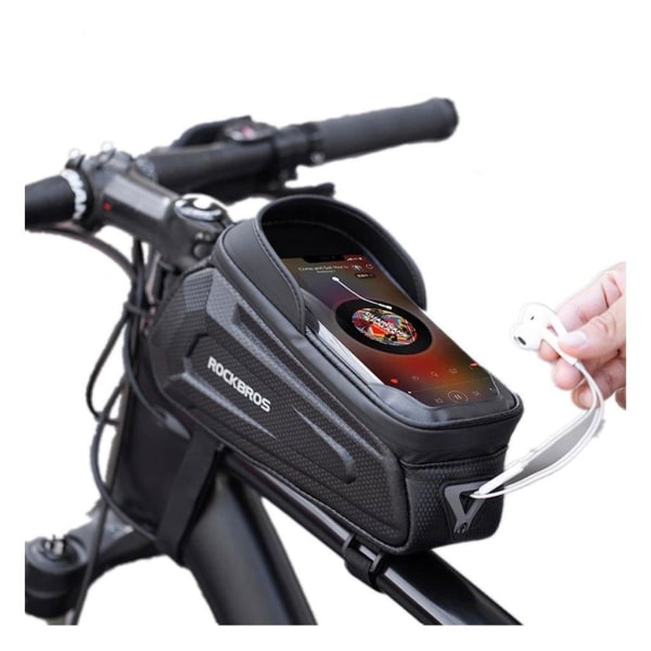 ROCKBROS vattentät väska för överröret på cykeln + vy med pekskä Svart