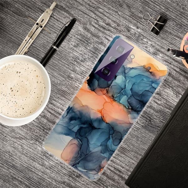 Marmormotiv Samsung Galaxy S21 FE skal - Orange Mellan De Blå multifärg