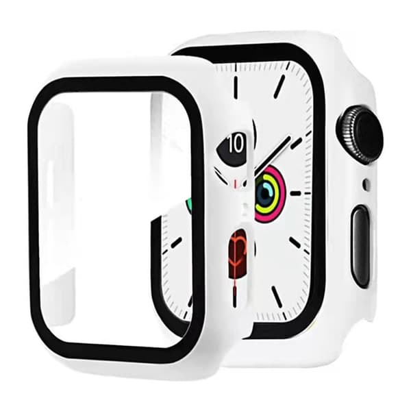 Apple Watch (41mm) simple frame + tempered glass screen protector - White Vit