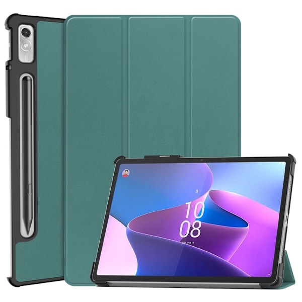 Tri-fold læderstativ-etui til Lenovo Tab P11 Pro (2. generation) - Sortliggrøn Green