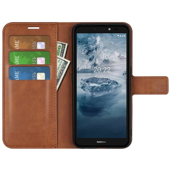 Hållbart konstläder Nokia C2 2nd Edition fodral med plånbok - Br Brun