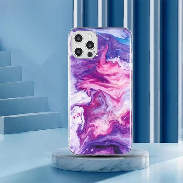 Marble iPhone 12 Pro Max Etui - Rød Multicolor