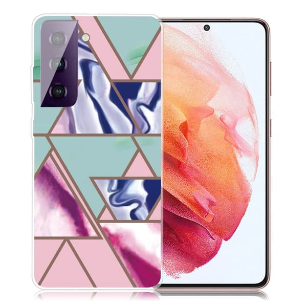 Marble Samsung Galaxy S21 Etui - Trekant Mønstre i Klinkekule Multicolor