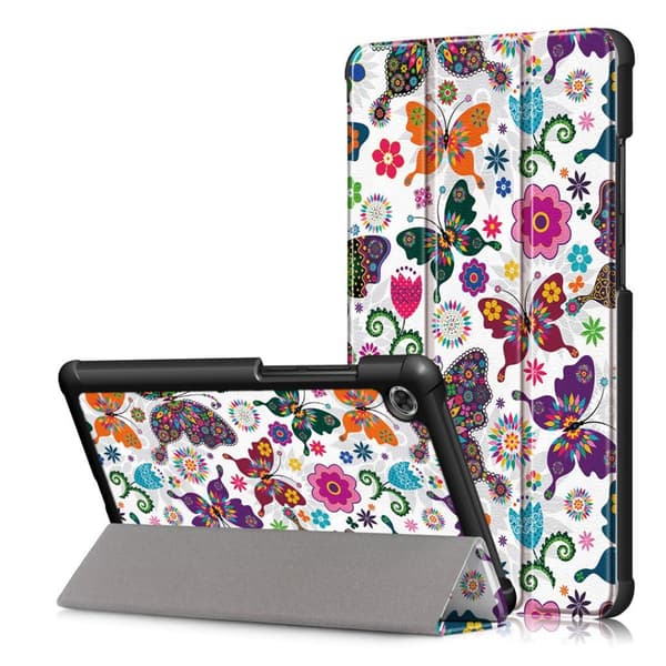 Lenovo Tab M7 mønstered tre-folds læder flip etui - Sommerfugl og Blomst Multicolor