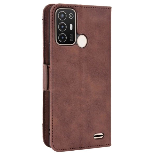 Modern-styled leather wallet case for ZTE Blade A52 - Brown Brown