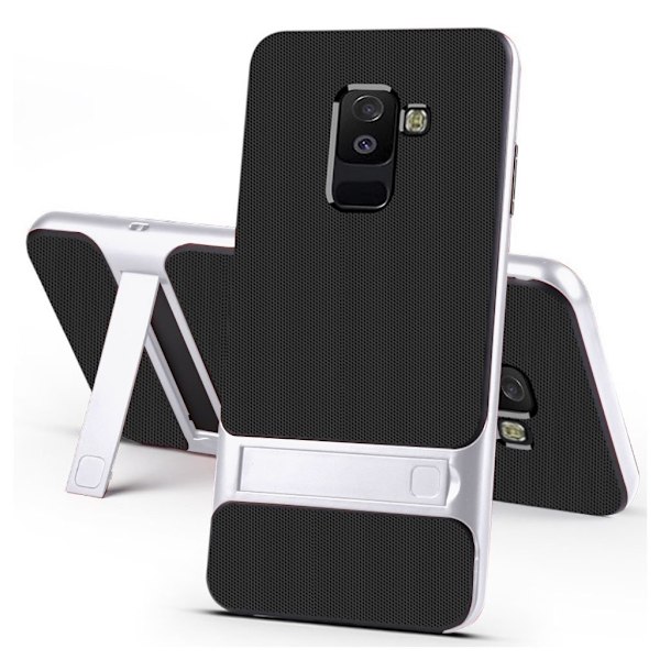ELEGANCE Samsung Galaxy A6 Plus (2018) mobilskal silikon utfällbart ben - Silver Silvergrå