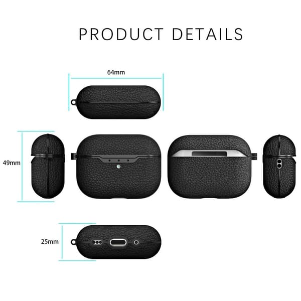 AirPods Pro 2 etui med litchi-tekstur og spænde - Sort Black
