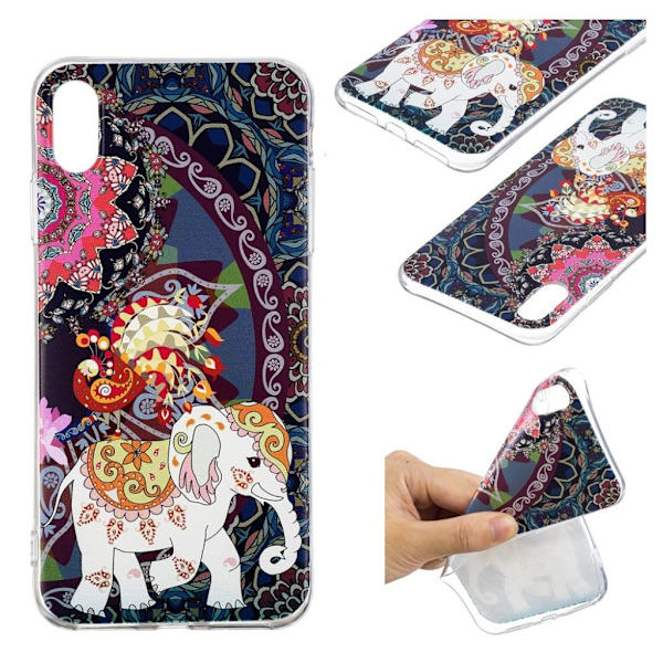 iPhone Xs Max soft case med mønstertryk - Elefant Og Påfugl Multicolor