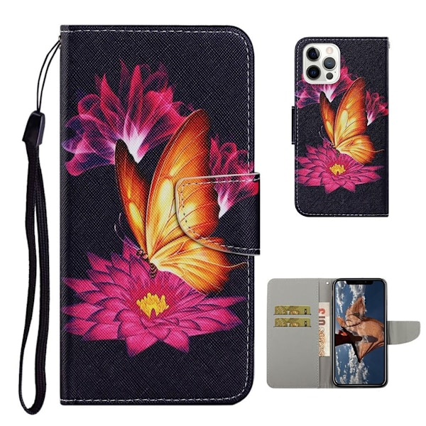 Wonderland iPhone 13 Pro flip etui - Blomster-Sommerfugl Multicolor