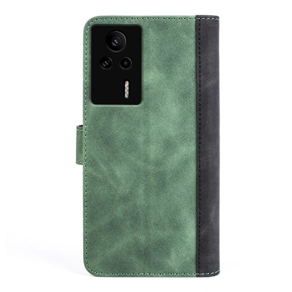 Tvåfärgat Xiaomi Redmi K60E fodral i läder - Grön Grön